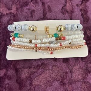 Elegant Gold and White Beaded Bracelet Set